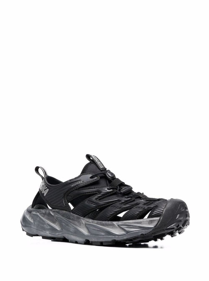 Hoka One Mans Sky Hopra Sneakers With Cut Out Inserts Black Fabric Flat Shoes