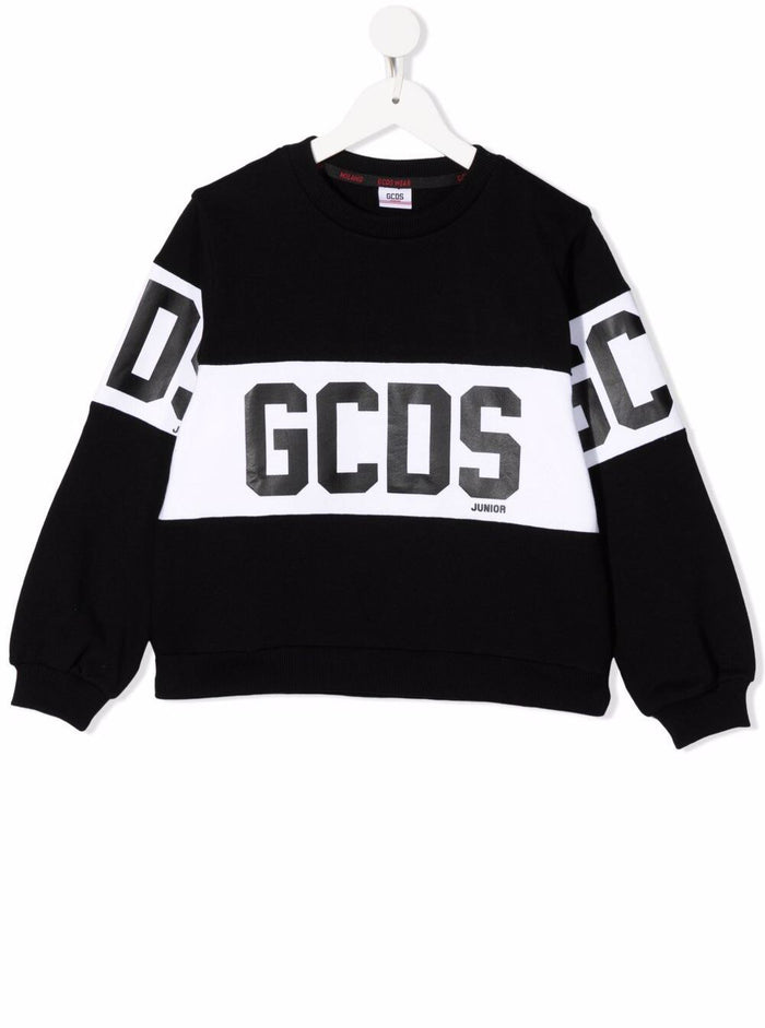 Gcds Boys Black Cotton Crew Neck Sweatshirt With Logo Sweatshirts