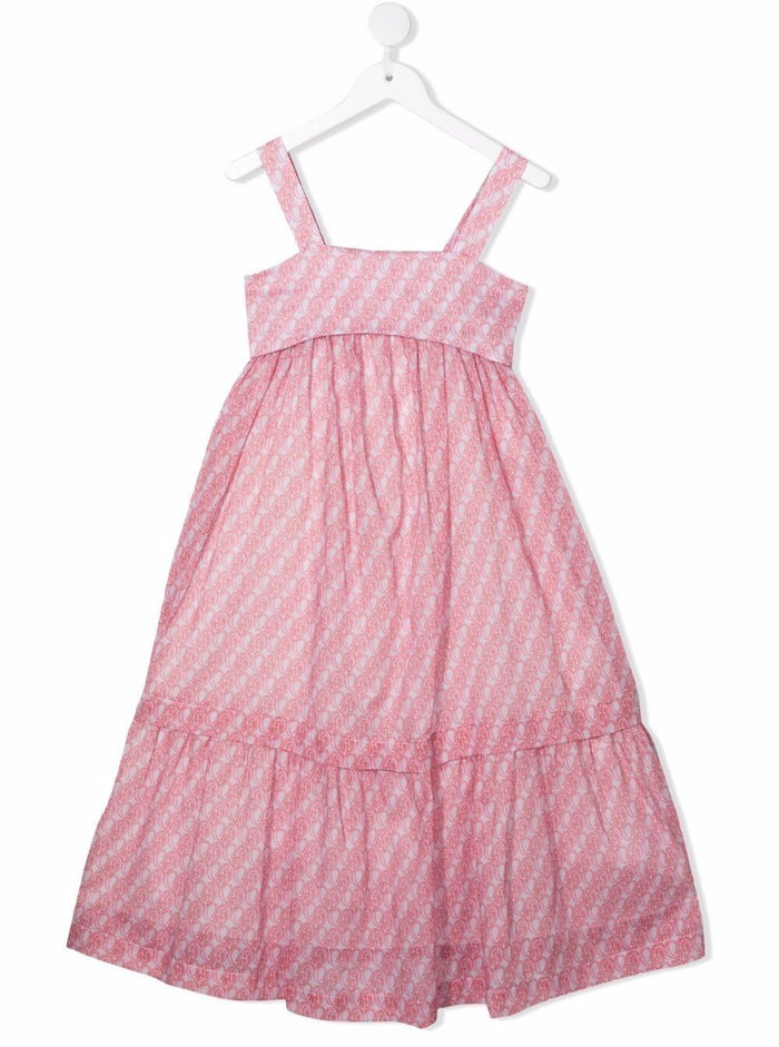 Chloé Girls Pink Printed Cotton Dress With Bow Detail