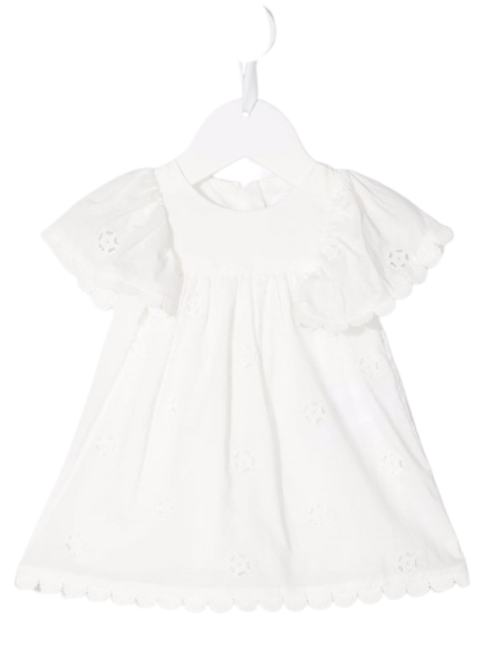 Chloé Baby Girls White Cotton Dress With Embroidery