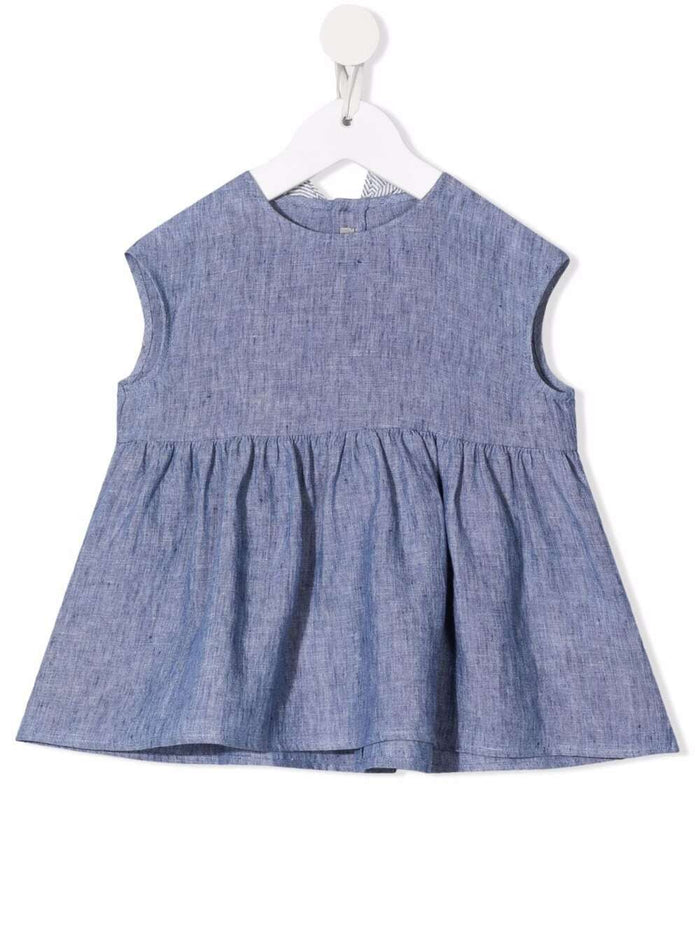Il Gufo Girls Blue Linen Shirt With Bow Detail Blu And Blouses