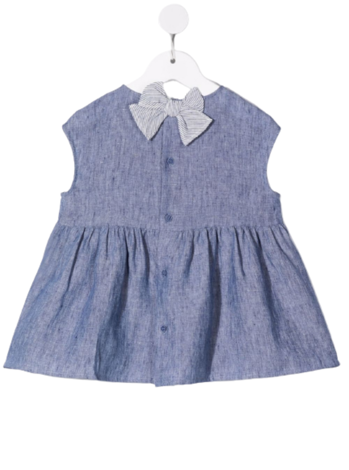 Il Gufo Girls Blue Linen Shirt With Bow Detail Blu And Blouses