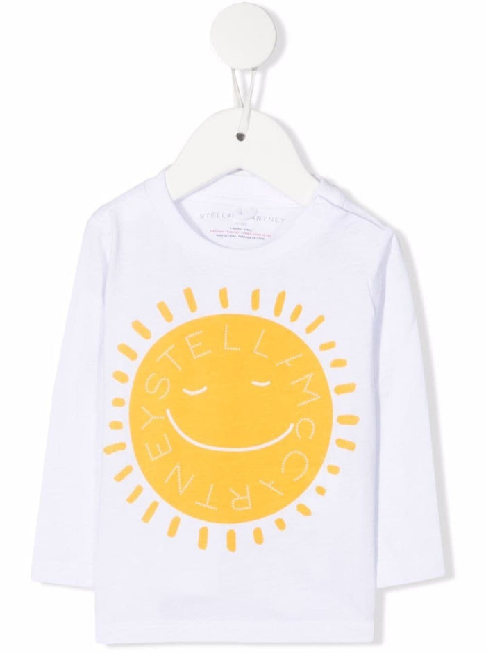Stella Mccartney Kids Baby Boys Long-Sleeved Cotton Sweater With Sun Print White Tshirts And Polo Shirts