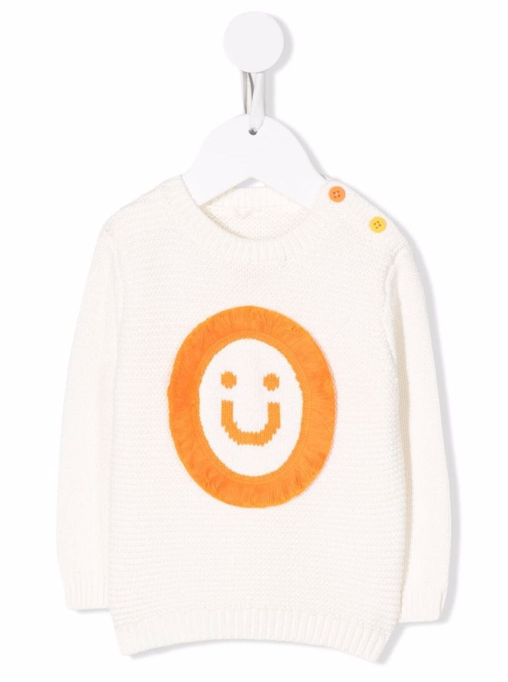 Stella Mccartney Kids Baby White Cotton And Wool Sweater With Smile Detail Jersey