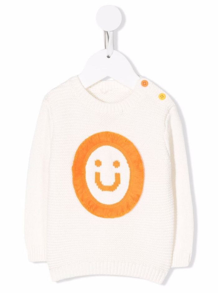 Stella Mccartney Kids Baby White Cotton And Wool Sweater With Smile Detail Jersey