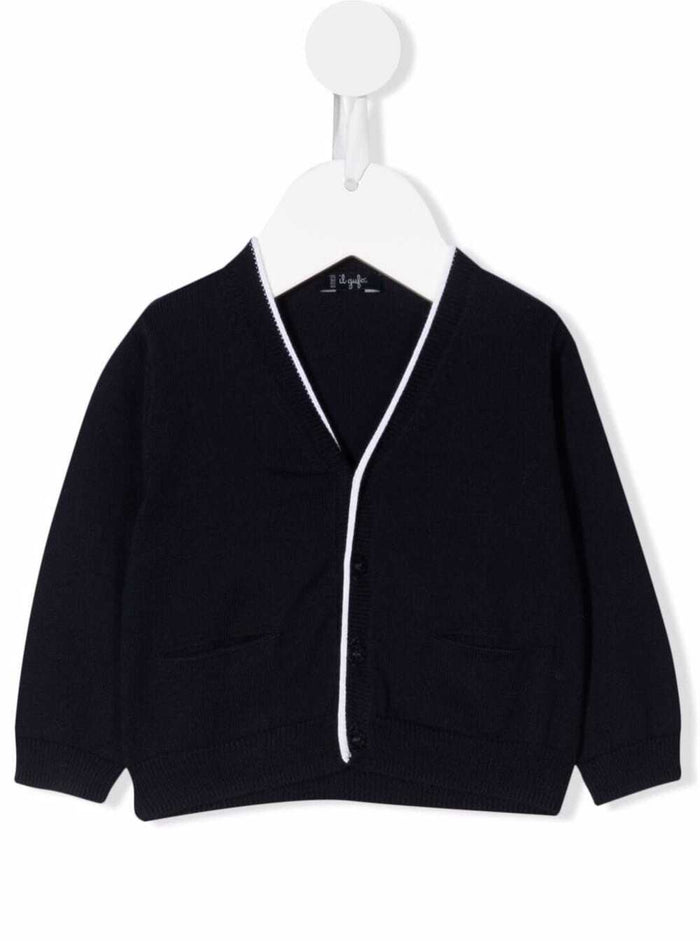 Il Gufo Kids Baby Boys White And Blue Cotton Cardigan Blu Jersey