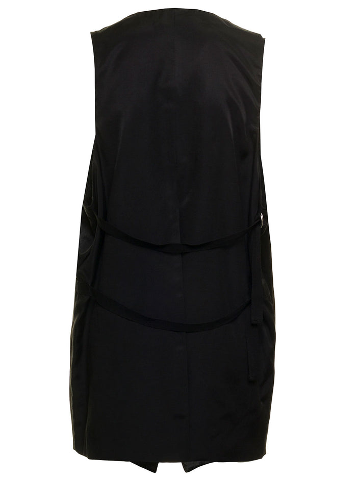 Ann Demeulemeester Womans Black Satin Long Vest Acetate % Viscose Cotto Blazers