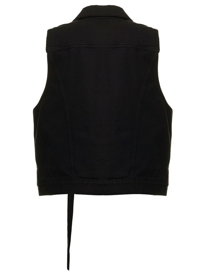 Ann Demeulemeester Womans Black Denim Vest Blazers