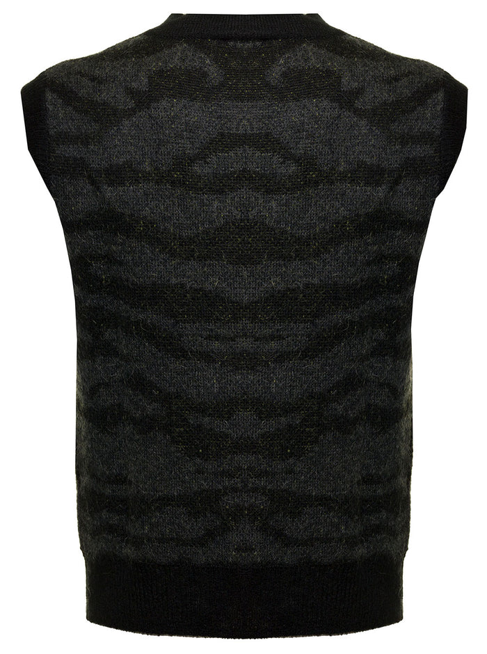 Aries Mans Mohair Blend Vest With Logo Grey Polyester Polyamide Jersey