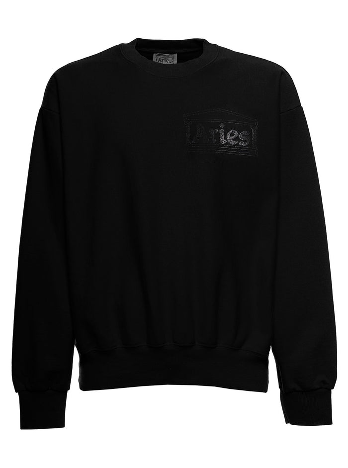 Aries Mans Black Cotton Sweatshirt With Logo Print Sweatshirts