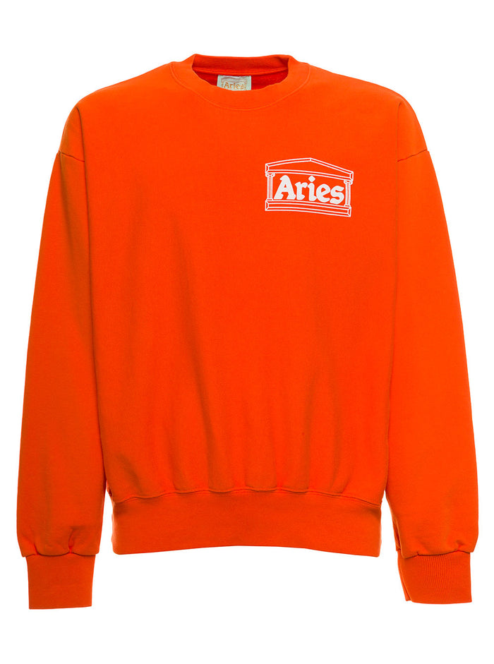 Aries Mans Orange Cotton Sweatshirt With Logo Print Sweatshirts
