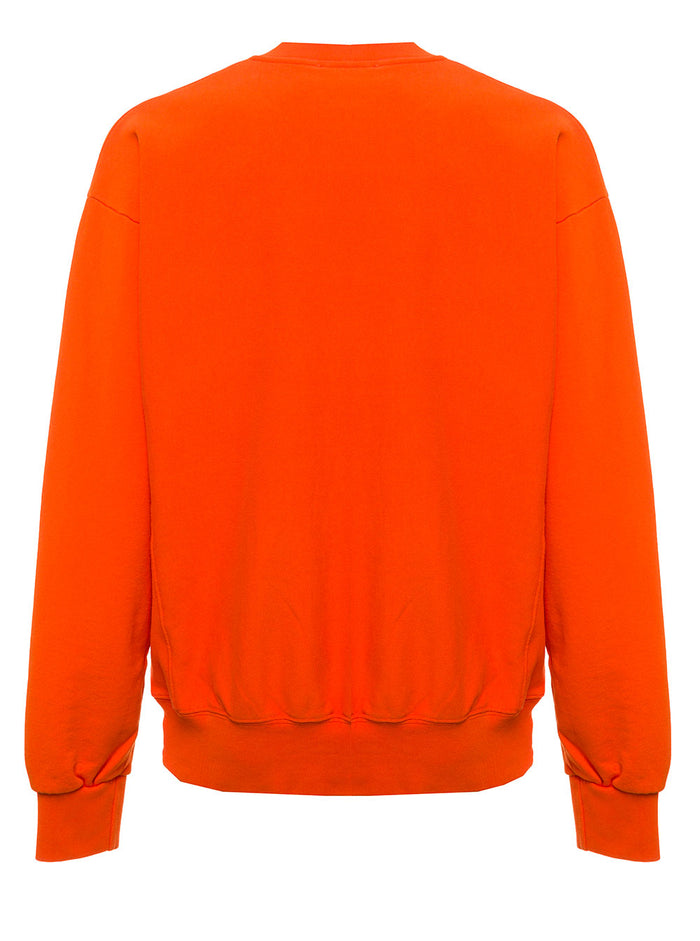 Aries Mans Orange Cotton Sweatshirt With Logo Print Sweatshirts