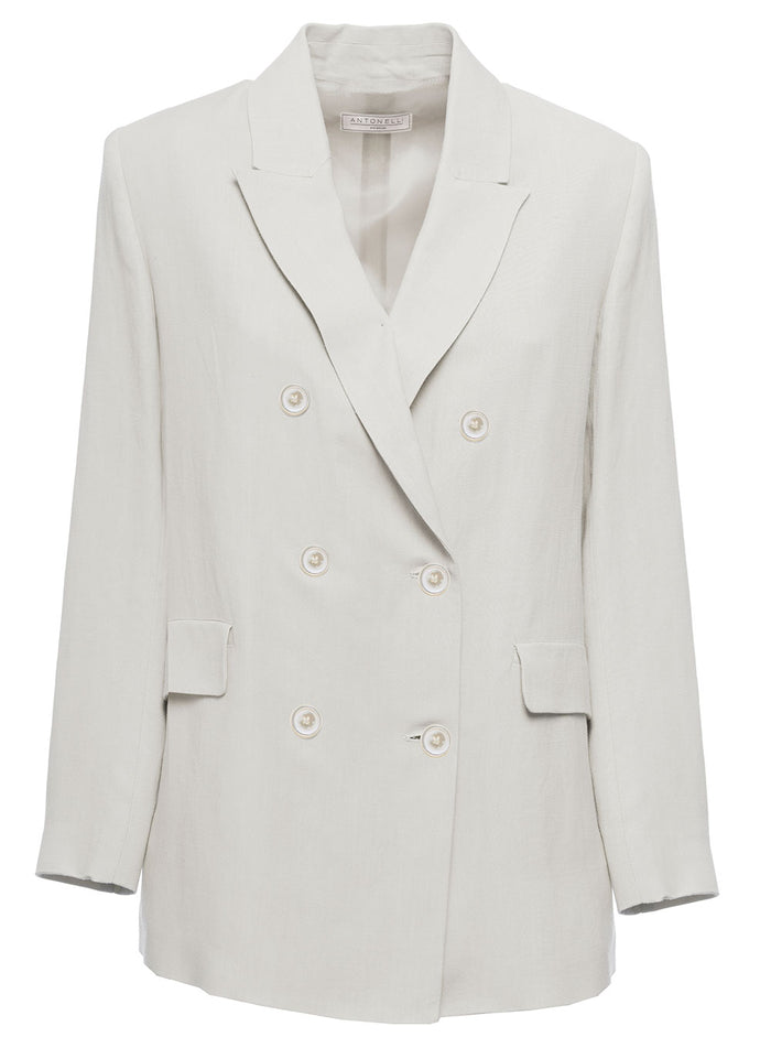 Antonelli Womans Double-Breasted Greve Ice-Colored Linen Blend Blazer White Viscose Blazers