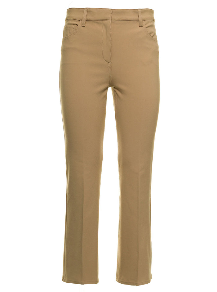 Theory Womans Beige Cotton Blend Trousers Nylon Elastane