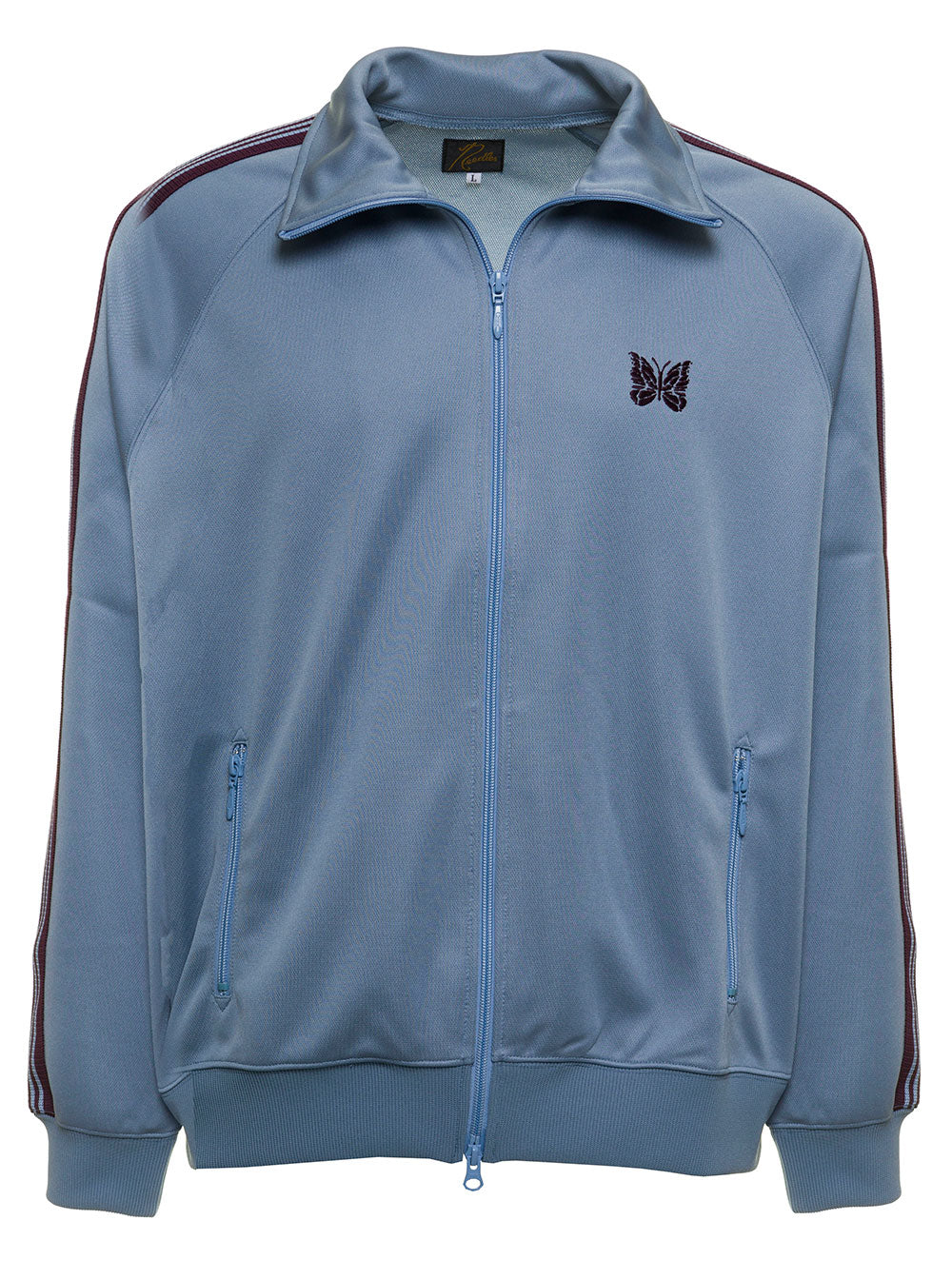 Needles Man Nylon Light Blue Sweatshirt With Stripes Blu Polyester Sweatshirts