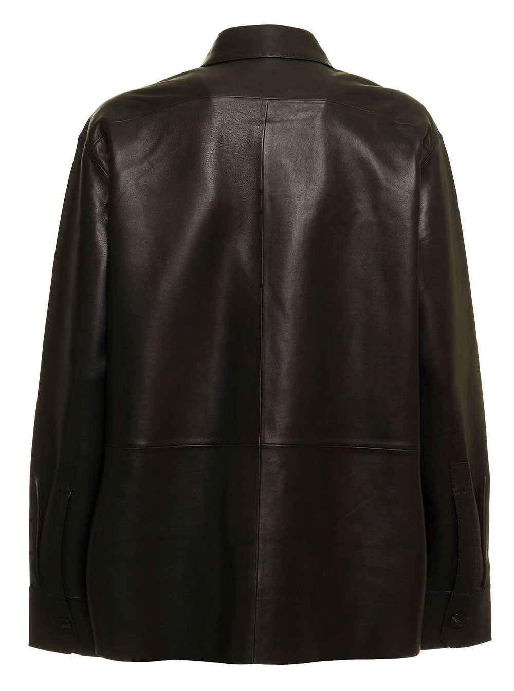 Theory Woman Black Leather Shirt With Pockets Lamb Blazers