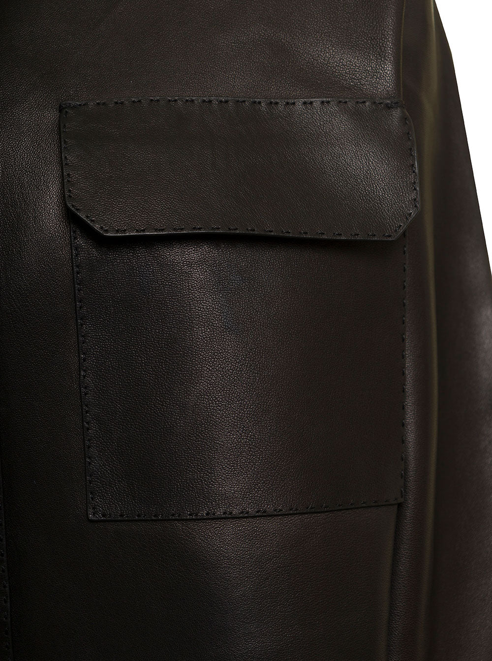 Theory Woman Black Leather Shirt With Pockets Lamb Blazers