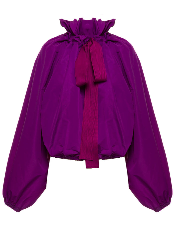 Patou Woman Purple Organic Cotton Blouse With Balloon Sleeves Violet Shirts And Blouses