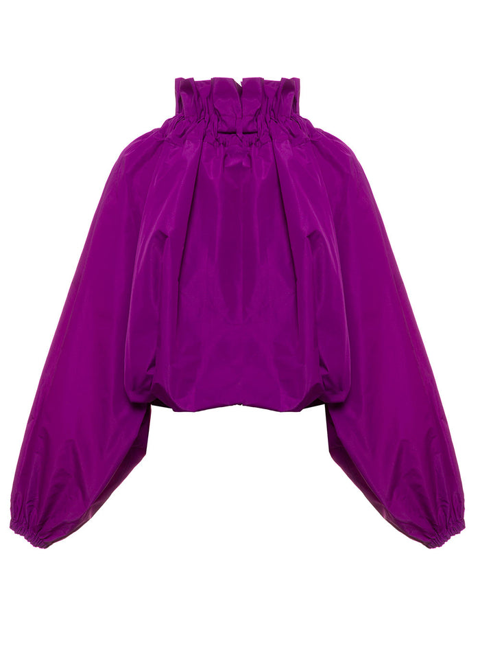 Patou Woman Purple Organic Cotton Blouse With Balloon Sleeves Violet Shirts And Blouses