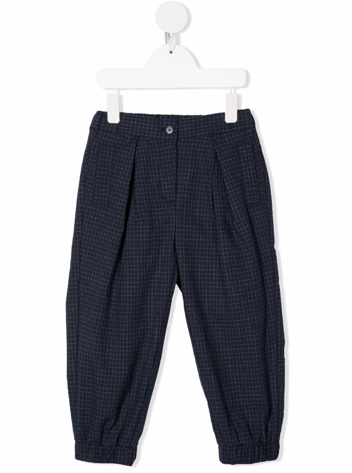 Il Gufo Kids Boys Check Cotton Trousers Blu Polyamide Elastane
