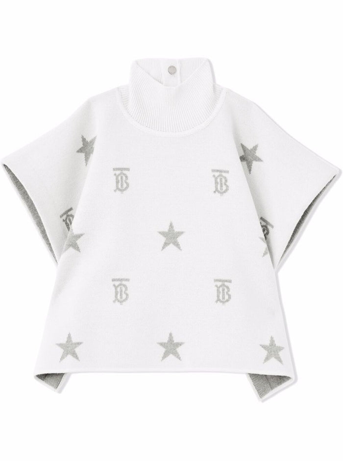 Burberry Kids Girls White Merino Wool Cape With Allover Stars