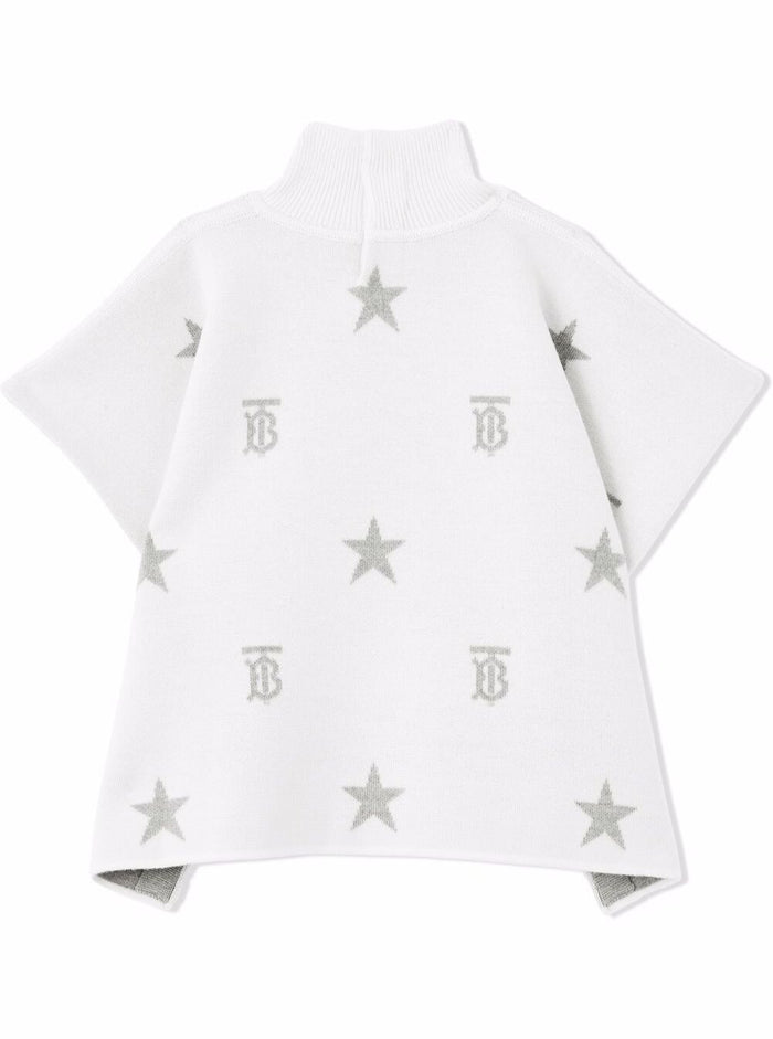 Burberry Kids Girls White Merino Wool Cape With Allover Stars