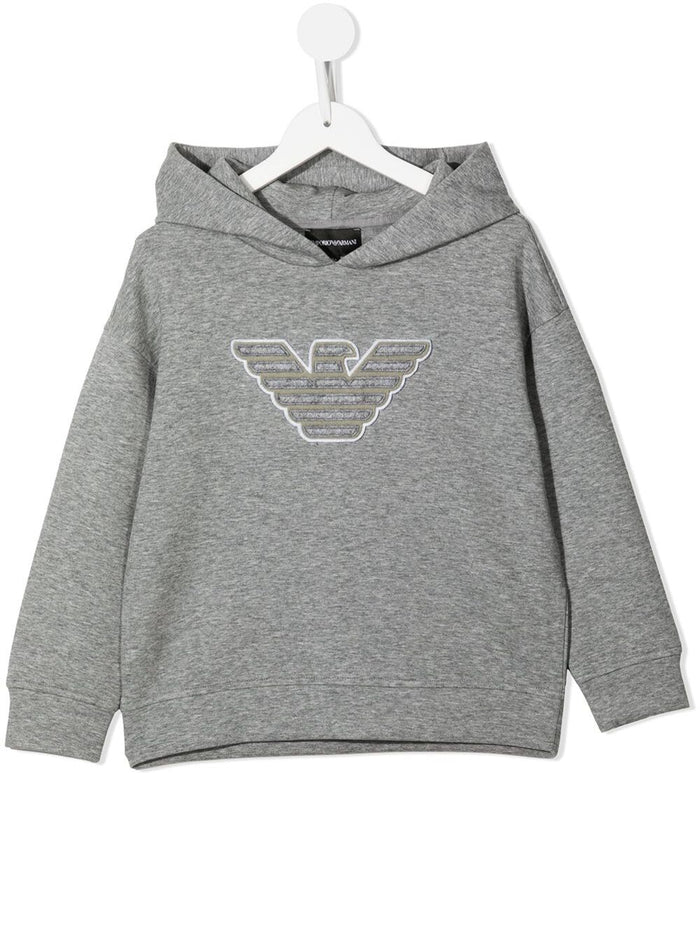 Emporio Armani Kids Boys Grey Cotton Hoodie With Logo Polyester Elastane Sweatshirts