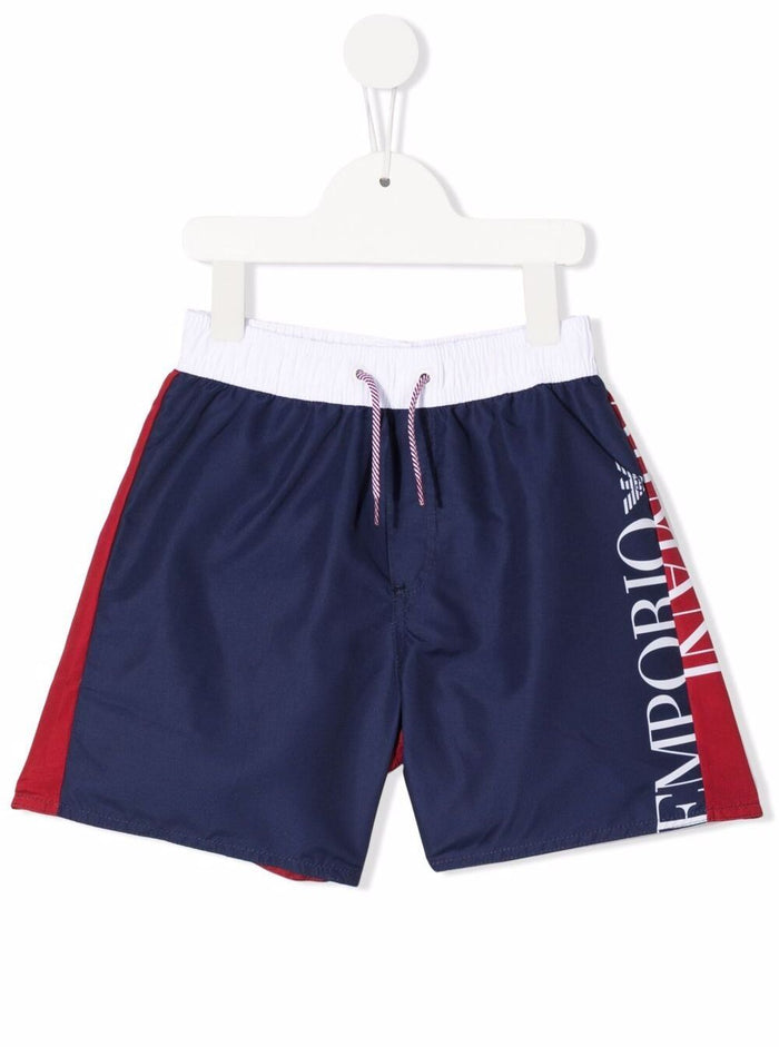 Emporio Armani Kids Boys Multicolor Nylon Swim Shorts With Logo Polyester Beachwear