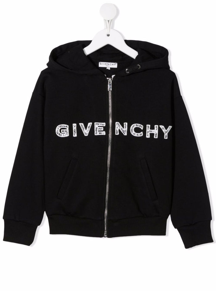Givenchy Kids Boys Black Cotton Hoodie With Logo Sweatshirts