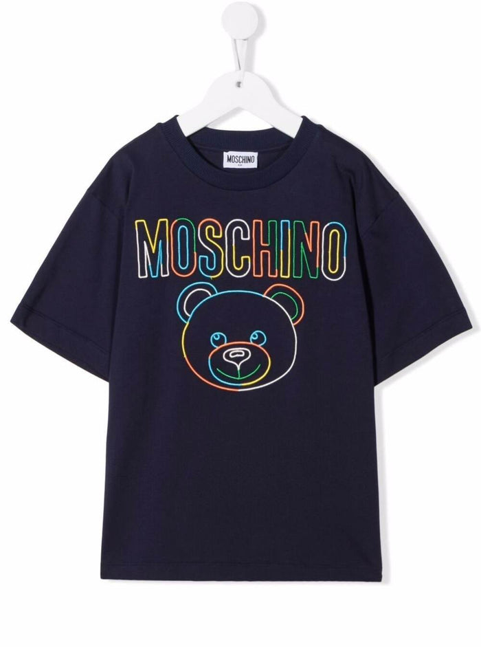 Moschino Kids Boys Blue Cotton T-Shirt With Logo Blu Tshirts And Polo Shirts