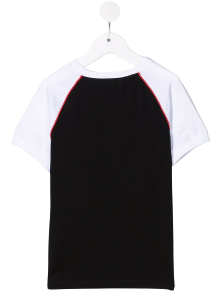 Moschino Kids Boys Bicolor Cotton T-Shirt With Logo Print Black Elastane Tshirts And Polo Shirts
