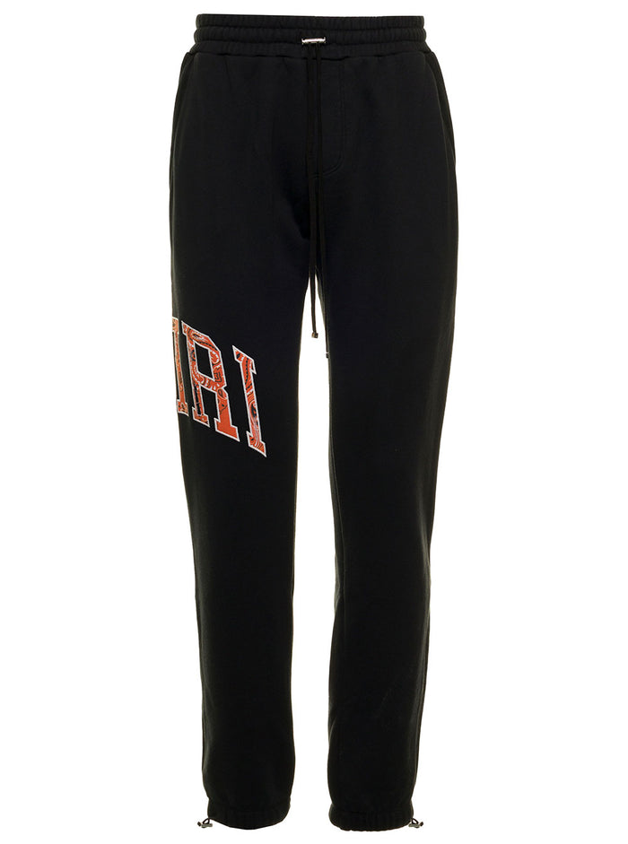 Amiri Mans Black Cotton Joggers With Bandana Logo Detail Trousers