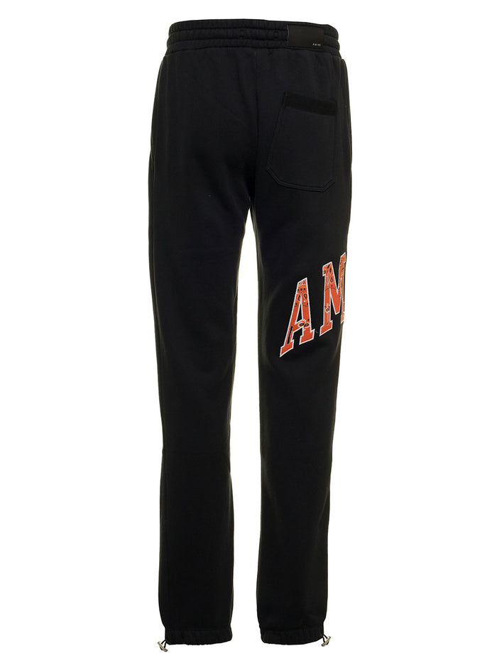 Amiri Mans Black Cotton Joggers With Bandana Logo Detail Trousers