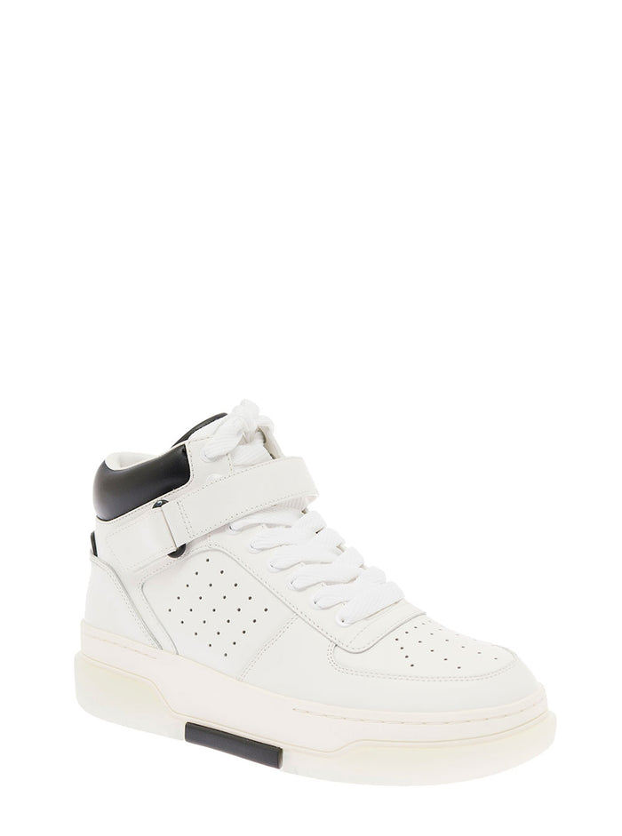 Amiri Mans Stadium White And Black Leather High Top Sneakers