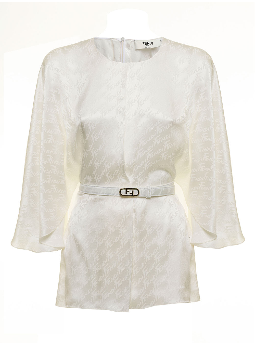 Fendi Womans Silk Satin Blouse With Logo White Shirts And Blouses