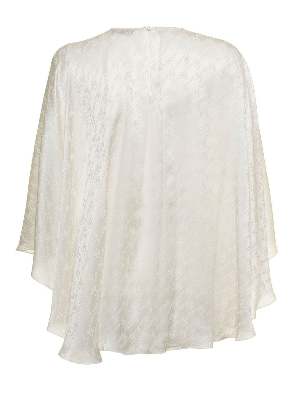 Fendi Womans Silk Satin Blouse With Logo White Shirts And Blouses