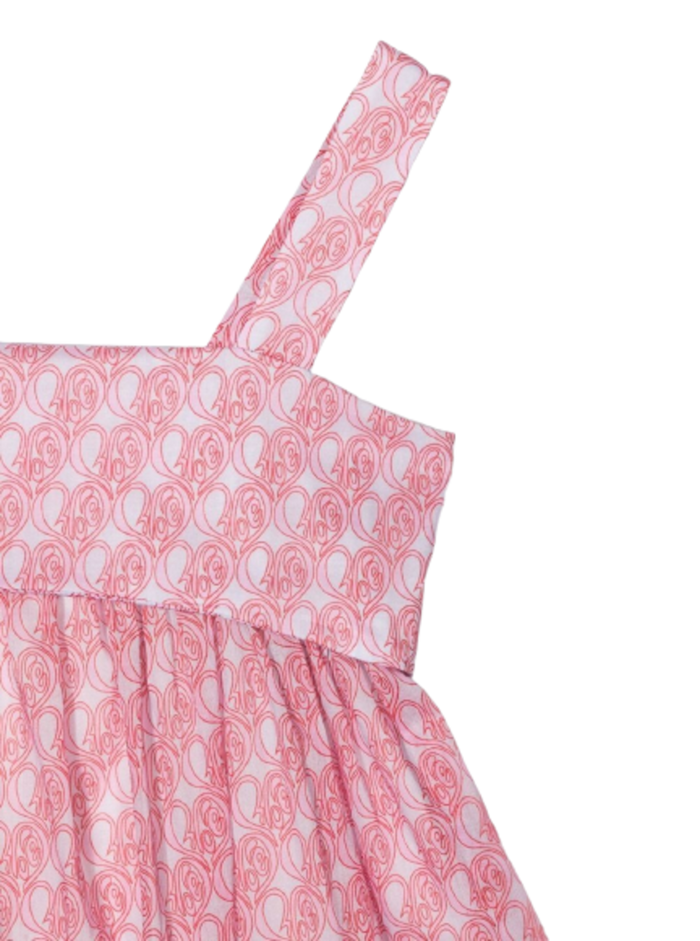 Chloé Kids Girlss Pink Jacquard Cotton Dress With Bow Detail