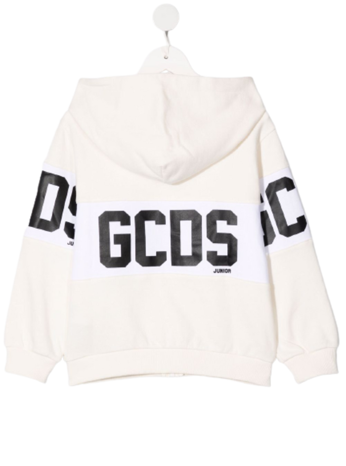 Gcds Boys White Cotton Hoodie With Logo Sweatshirts