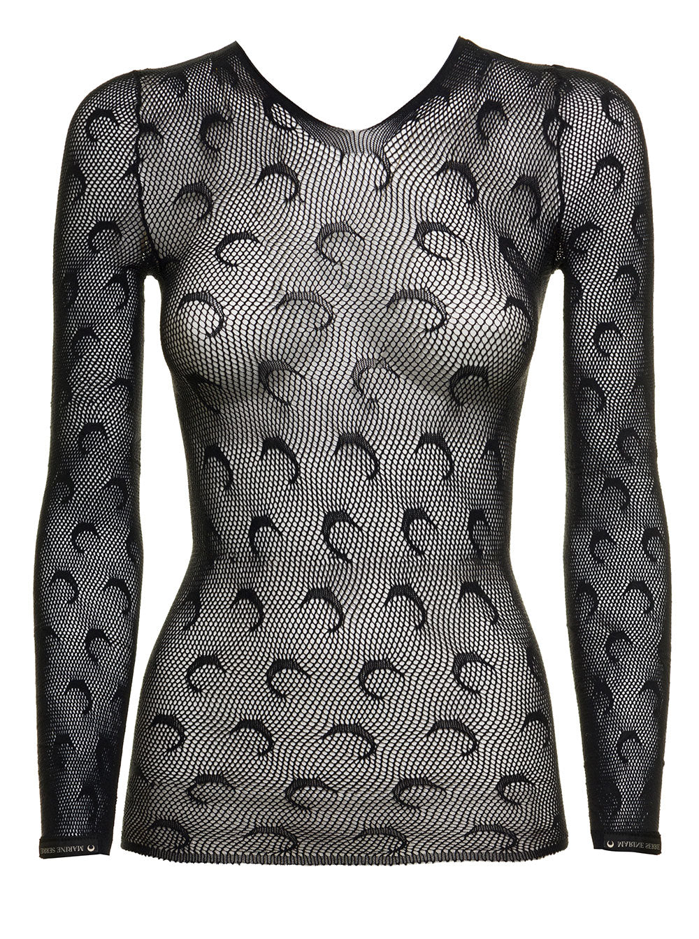 Marine Serre Womans Moon Fabric Long-Sleeved Shirt Black Polyamide Elastane Jersey