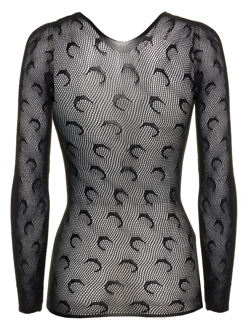 Marine Serre Womans Moon Fabric Long-Sleeved Shirt Black Polyamide Elastane Jersey