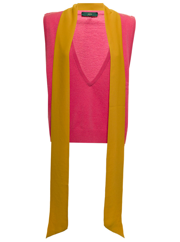 Jejia Woman S Grace Wool Vest With Scarf Pink Jersey