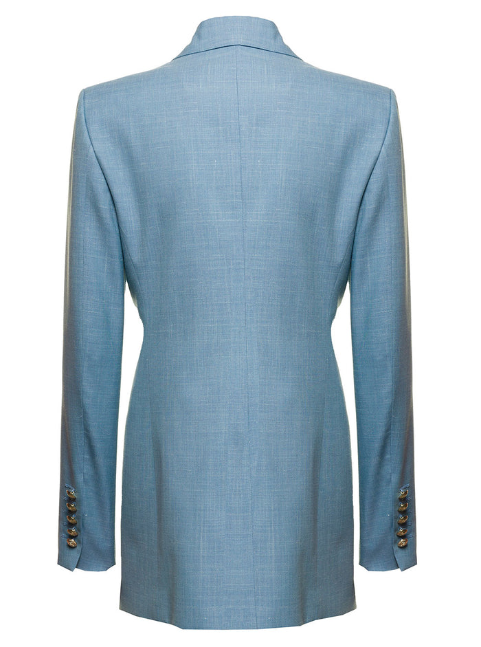 Betty Seafarer Womans Double-Breasted Light Blue Wool Blazer Virgin Silk Linen Blazers