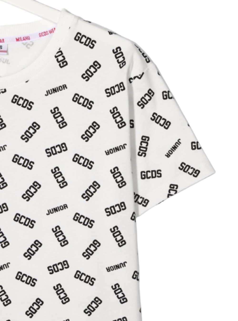 Gcds Kids Boys White Cotton T-Shirt With Allover Logo Print Elastane Tshirts And Polo Shirts