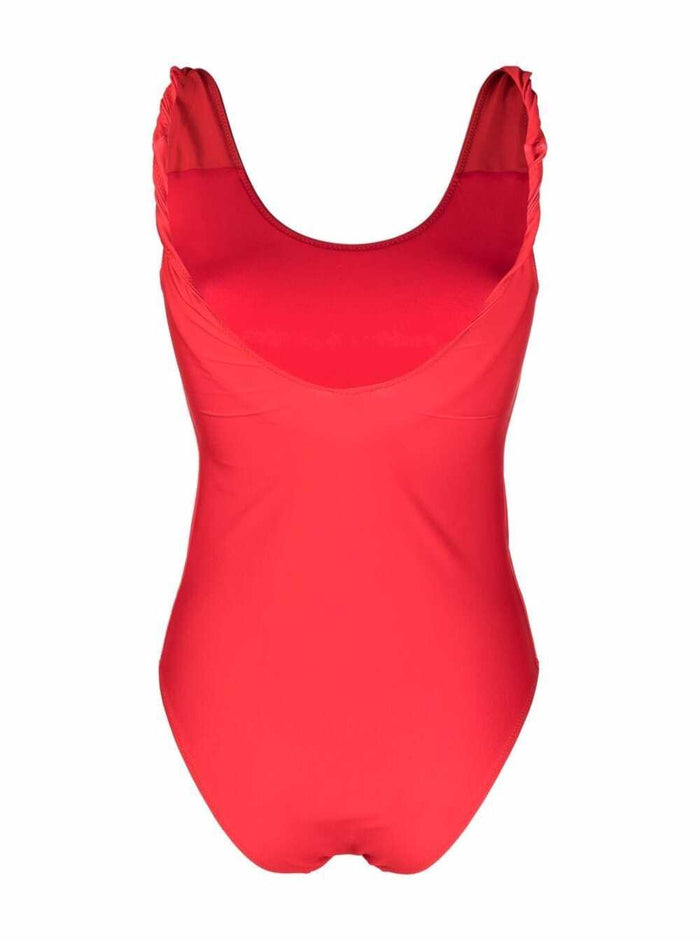 Red One-Piece Swimsuit With Smile Print Recycled Polyester Elastane Beachwear