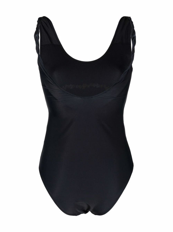 Black One-Piece Swimsuit With Smile Logo Recycled Polyester Elastane Beachwear