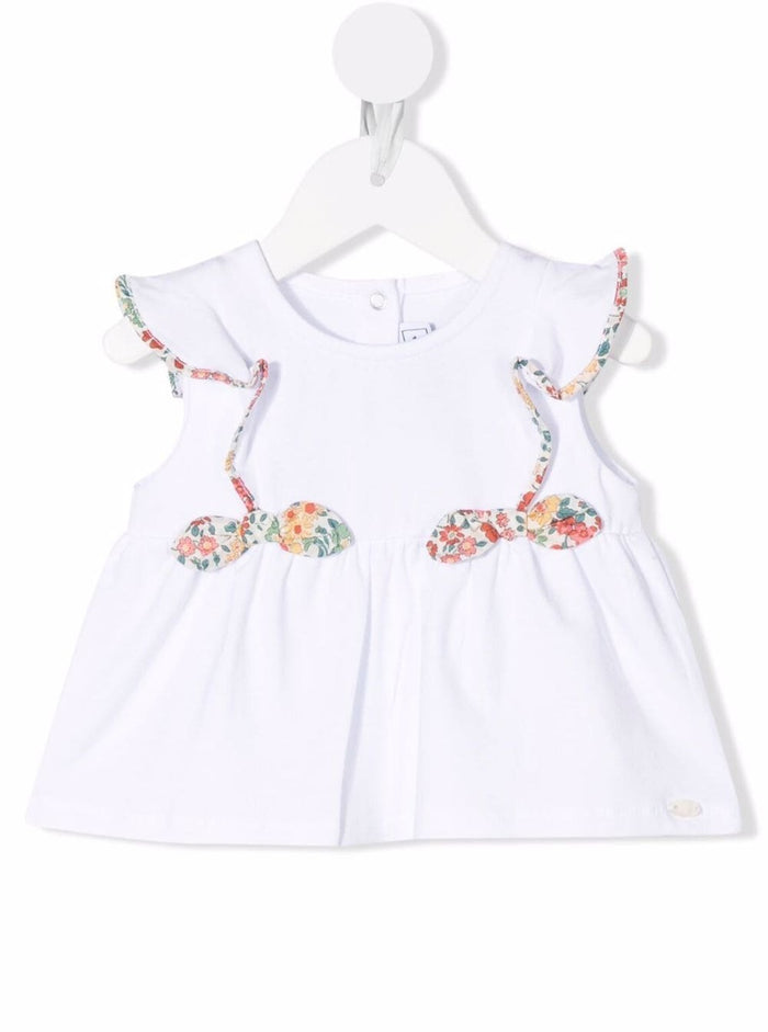Tartine And Chocolat Baby Girls Cotton Blouse With Floral Inserts White Modal Elastane Tshirts Polo Shirts