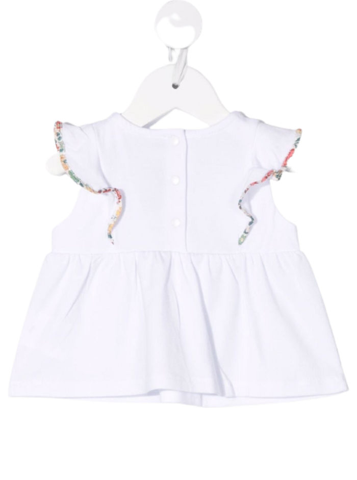 Tartine And Chocolat Baby Girls Cotton Blouse With Floral Inserts White Modal Elastane Tshirts Polo Shirts