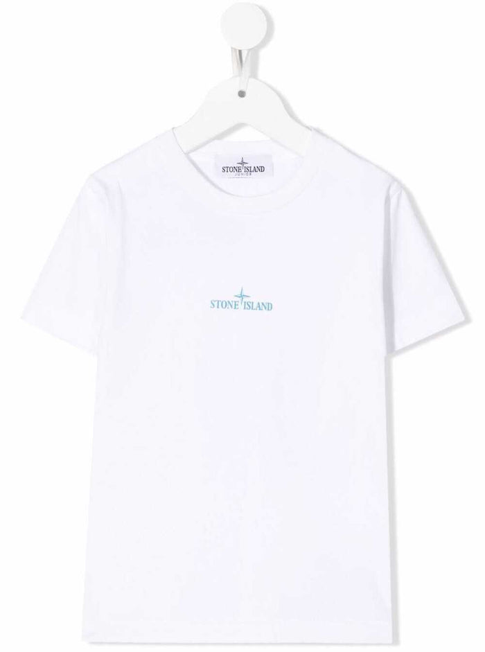 Stone Island Kids Boys White Cotton T-Shirt With Logo Print Tshirts And Polo Shirts