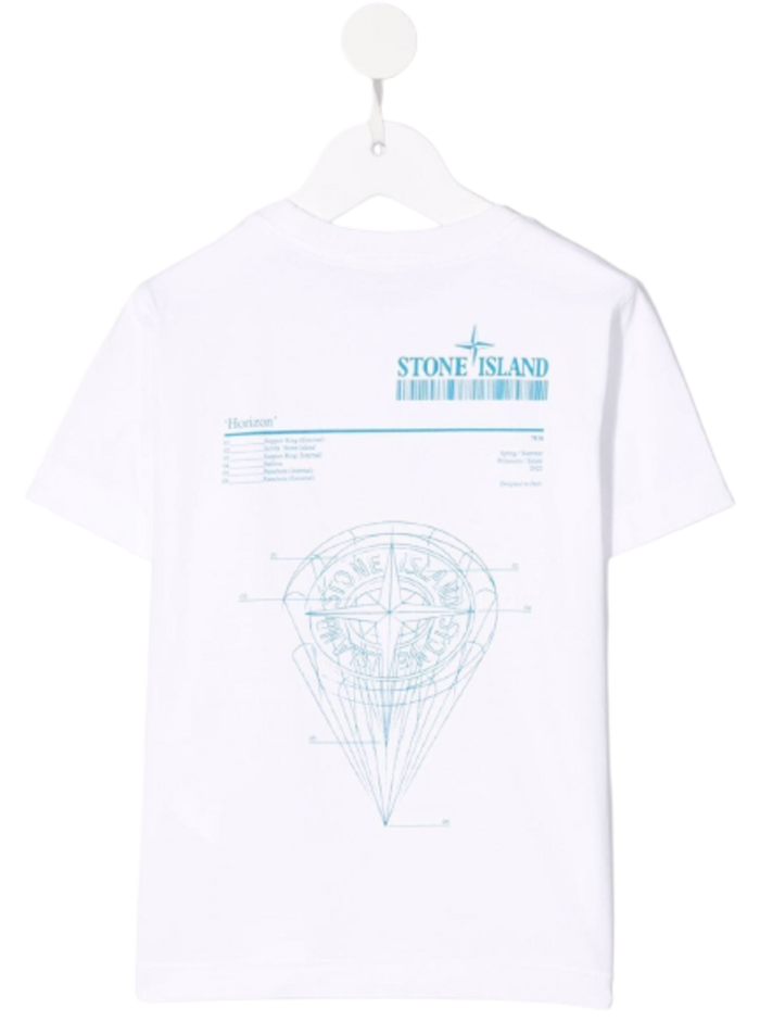 Stone Island Kids Boys White Cotton T-Shirt With Logo Print Tshirts And Polo Shirts