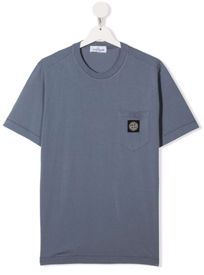 Stone Island Kids Sugar Paper Cotton T-Shirt With Logo Light Blue Tshirts And Polo Shirts